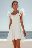 White Ruffle A Line Chiffon Graduation Dress