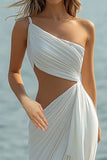 One Shoulder Cut Out Chiffon White Engagement Dress
