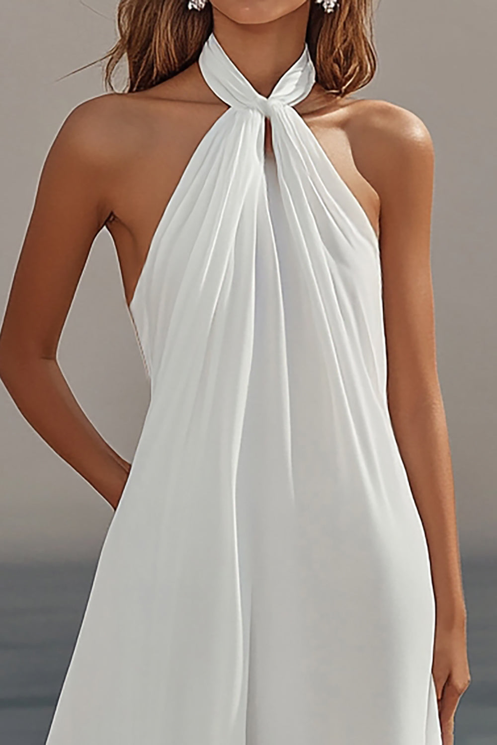 Halter White A-Line Maxi Engagement Dress