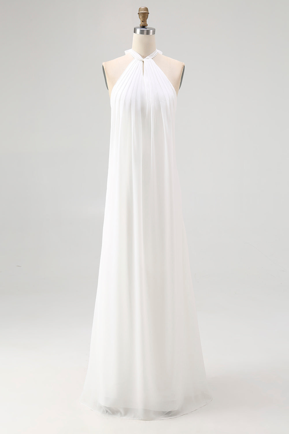 Halter White A-Line Maxi Engagement Dress
