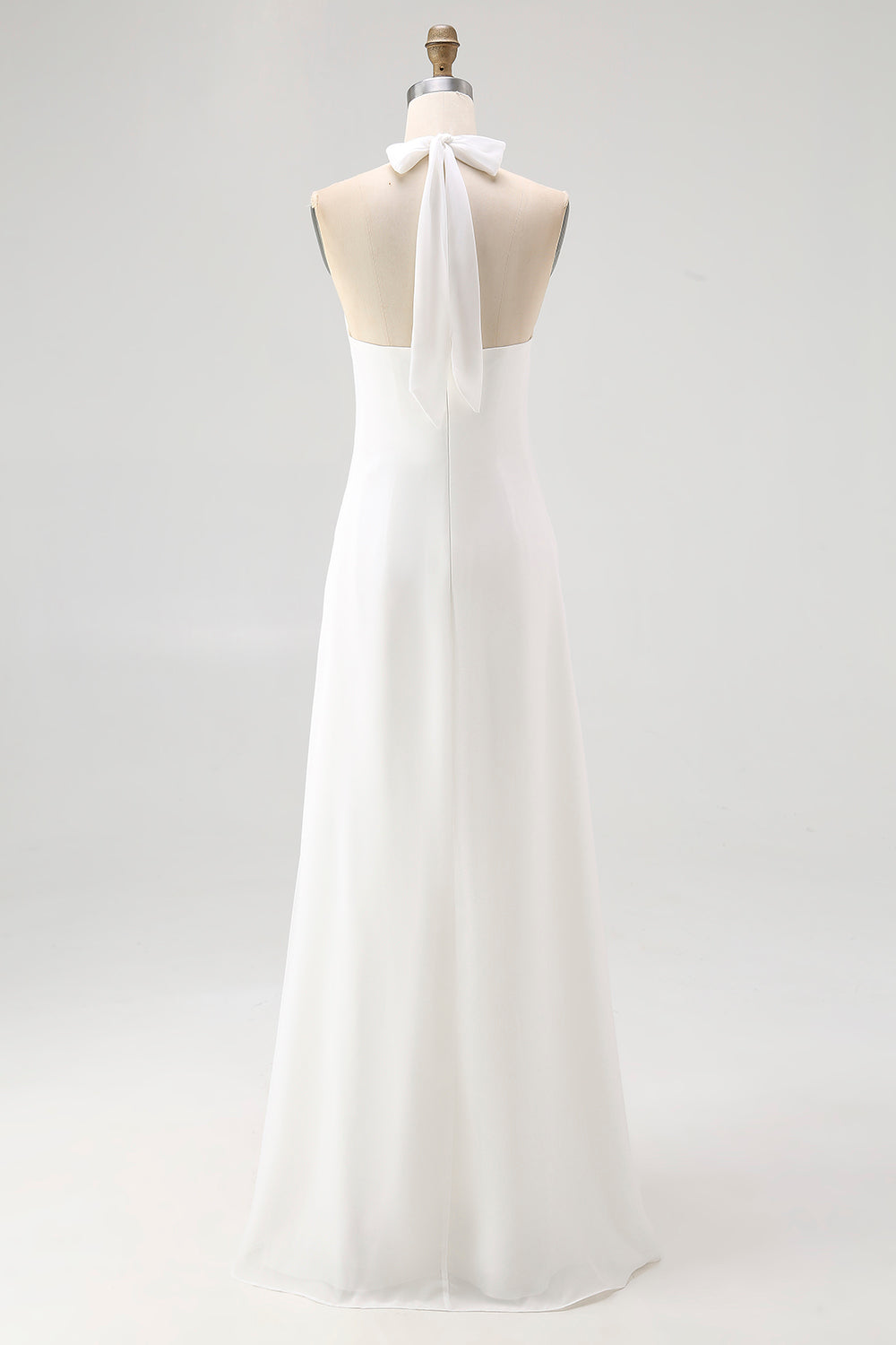 Halter White A-Line Maxi Engagement Dress