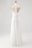 Halter White A-Line Maxi Engagement Dress