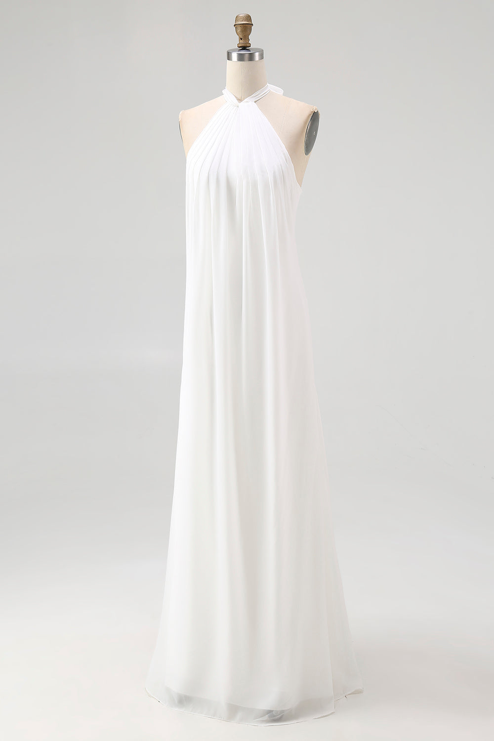 Halter White A-Line Maxi Engagement Dress