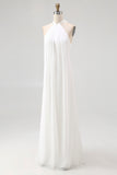 Halter White A-Line Maxi Engagement Dress