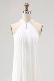 Halter White A-Line Maxi Engagement Dress