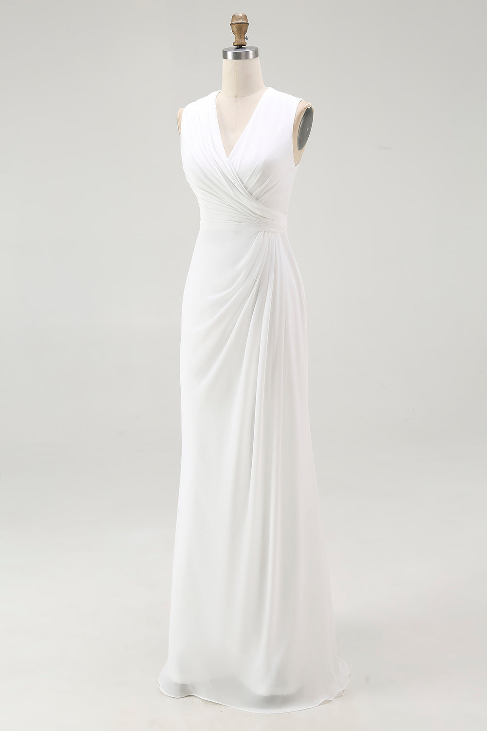 White Ruched V-Neck Sheath Bridal Shower Dress
