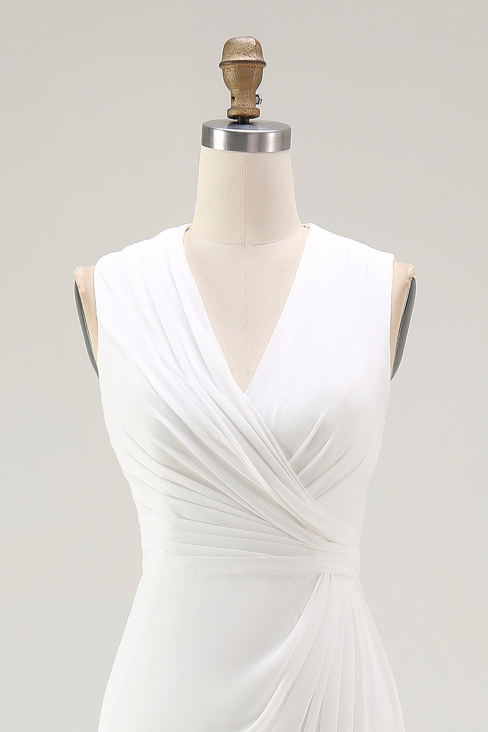 White Ruched V-Neck Sheath Bridal Shower Dress