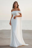 Stylish Off The Shoulder White Sheath Chiffon Wedding Dress