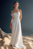One Shoulder Satin A Line White Engagement Dress