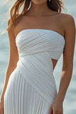 White Ruched Cut Out Engagement Dress With Slit