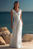Stylish White V-Neck Chiffon Ruched Engagement Dress