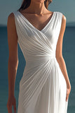 Stylish White V-Neck Chiffon Ruched Engagement Dress