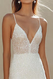 White Sheath V-Neck Graduation Dress With Sequins