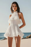 Halter Ruffles Little White Dress