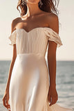 Off The Shoulder Sheath Satin White Maxi Dress