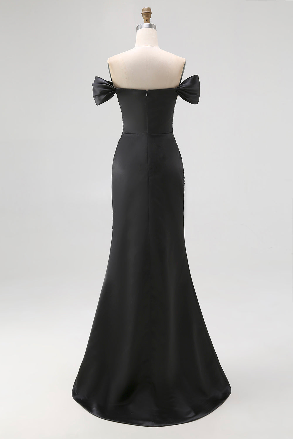 Off The Shoulder Sequin Sheath Blakc Tie Dress With Slit