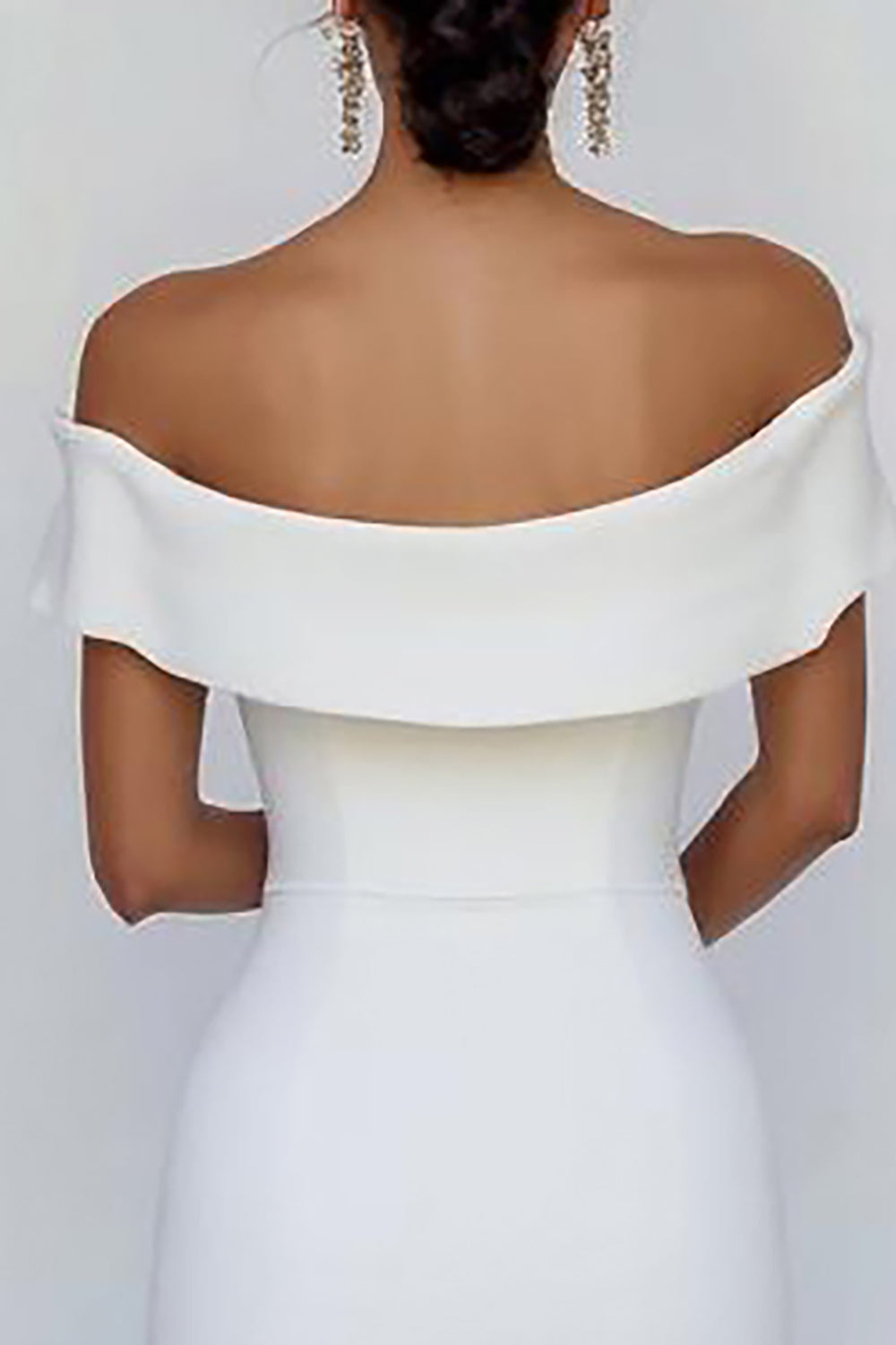 Off the Shoulder Bodycon White Graduation Dress with Bow