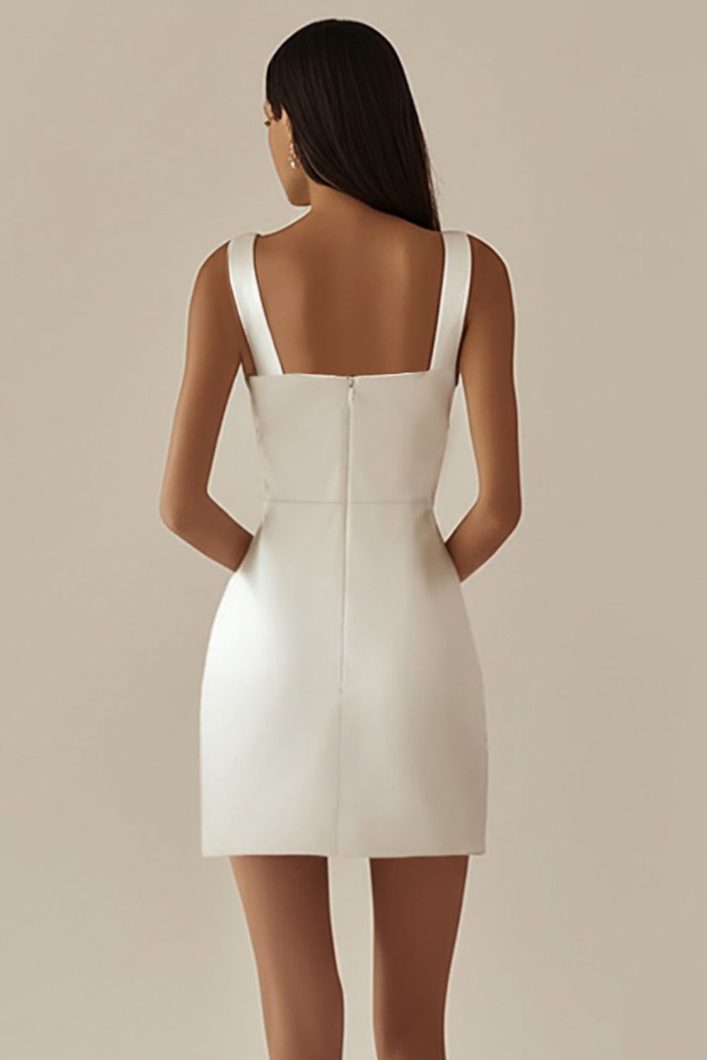 Satin White Bodycon Cowl Neck Graduation Dress