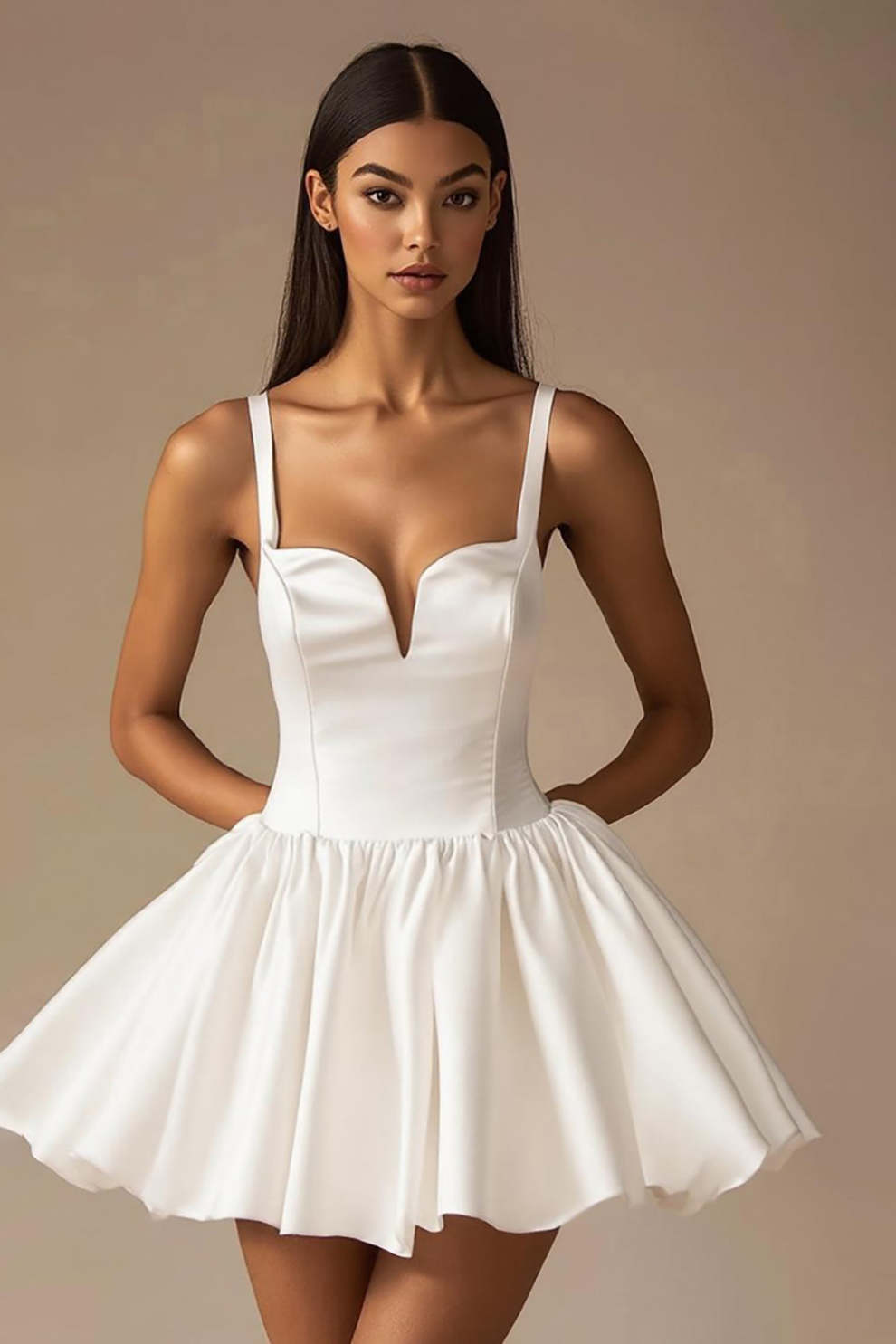 White A Line Sweetheart Graduation Dress