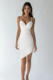 White High Low Ruched Bodycon Graduation Dress