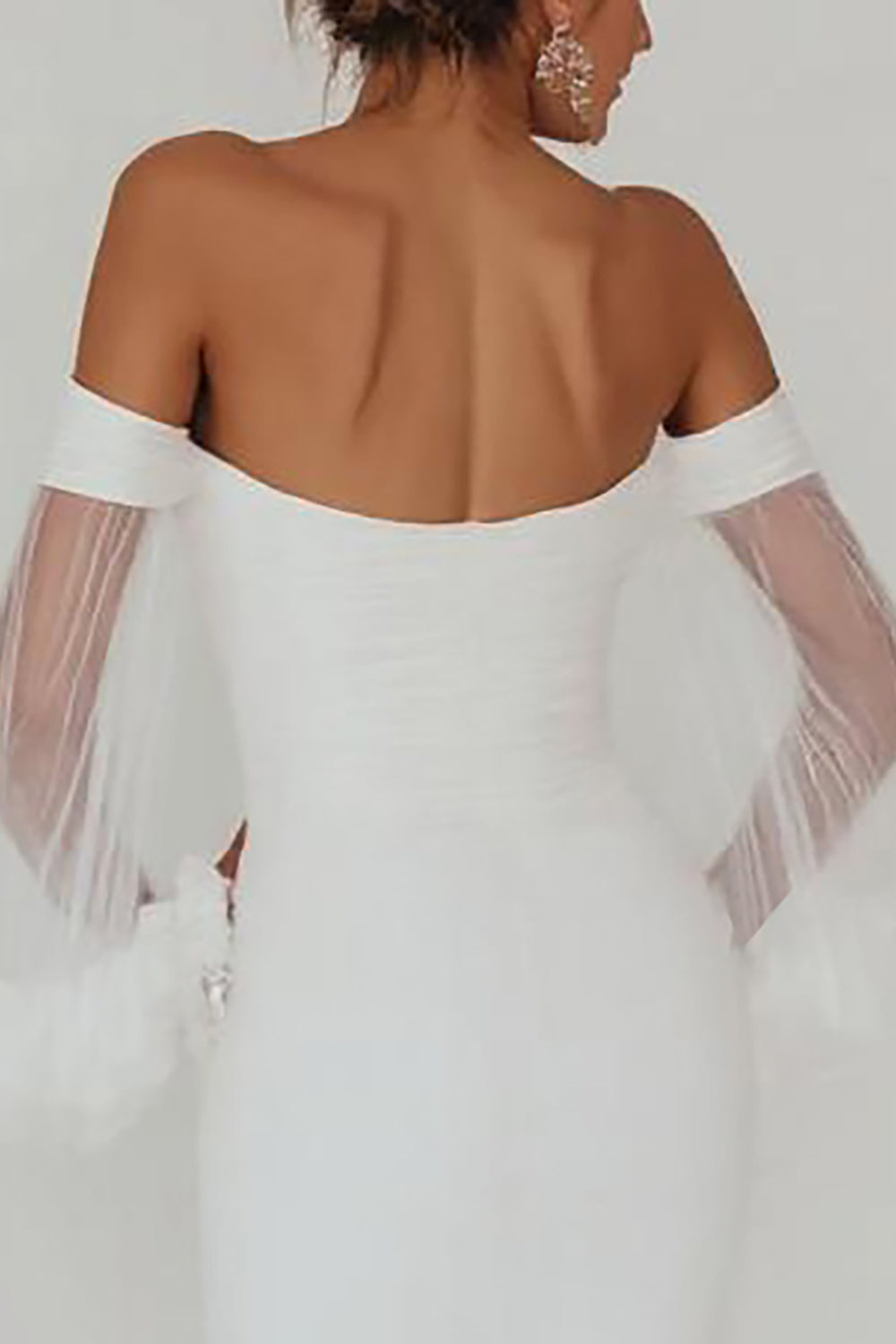 White Off the Shoulder Ruched Long Sleeve Graduation Dress