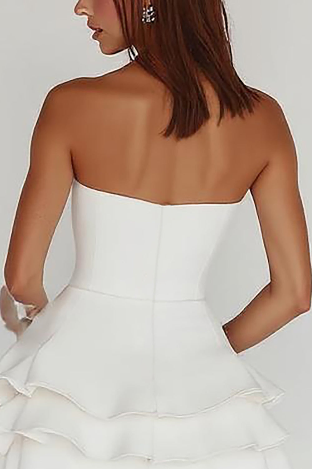 White Strapless A Line Tiered Satin Graduation Dress