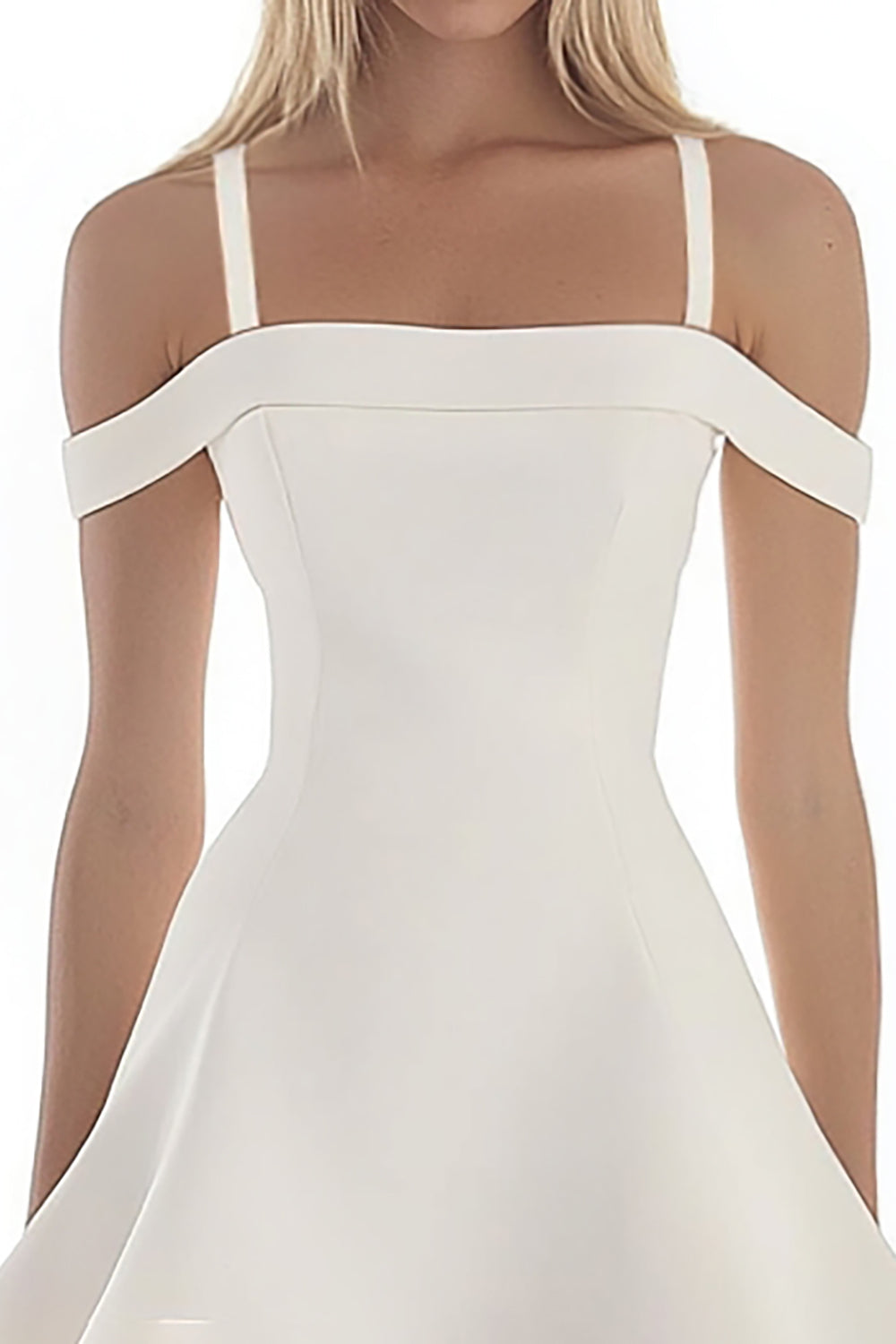 Cold Shoulder White A Line Satin Mini Graduation Dress
