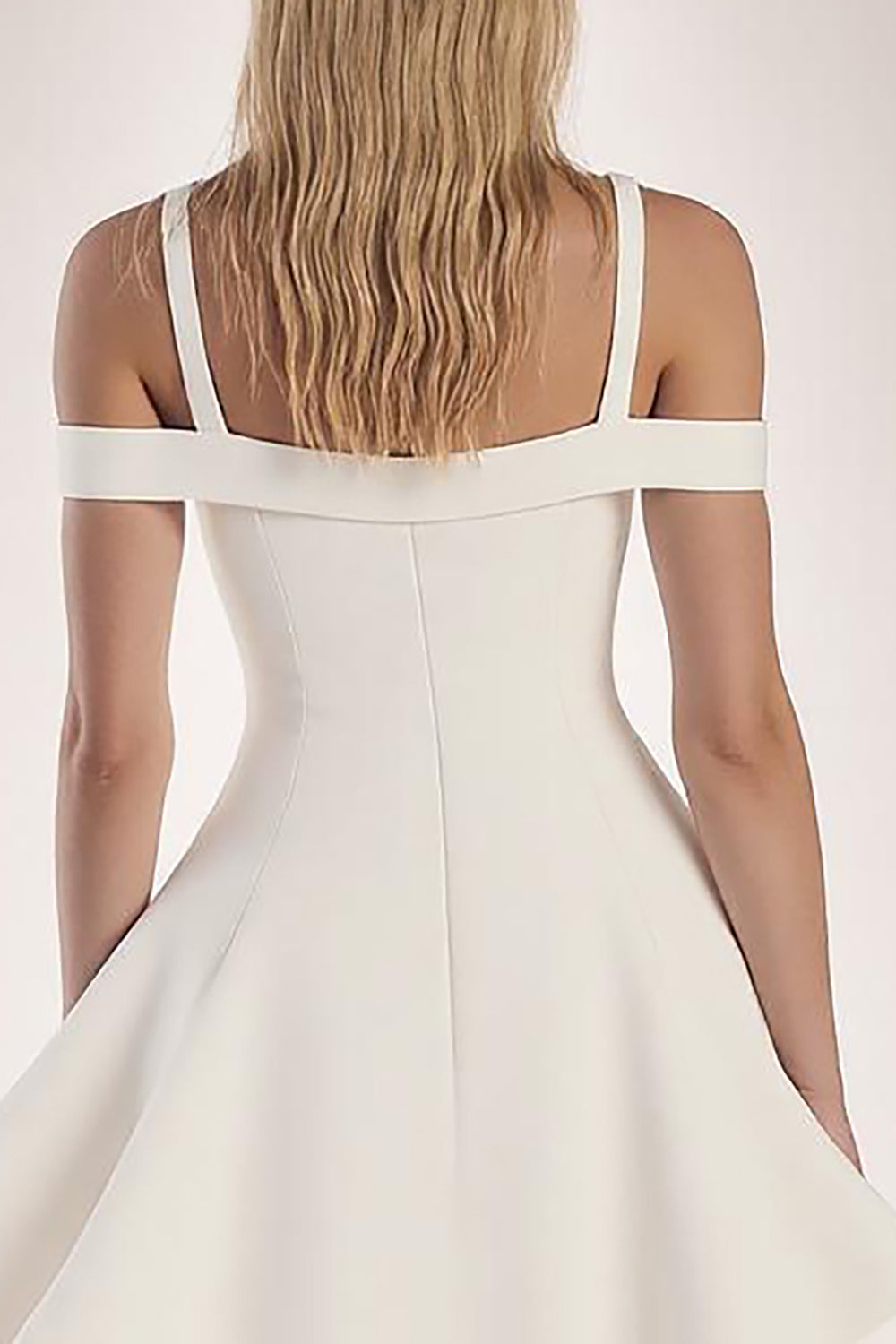 Cold Shoulder White A Line Satin Mini Graduation Dress