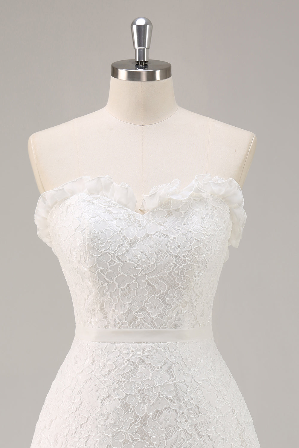 White A Line Strapless Mini Lace Graduation Dress