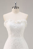 White A Line Strapless Mini Lace Graduation Dress