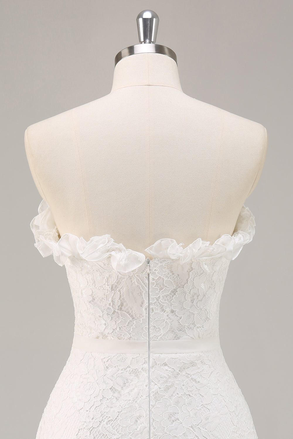 White A Line Strapless Mini Lace Graduation Dress