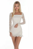 White Bodycon Satin Lace Graduation Dress with Long Sleeves