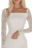 White Bodycon Satin Lace Graduation Dress with Long Sleeves