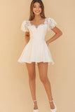 Lace A Line White Graduation Dress with Short Sleeves
