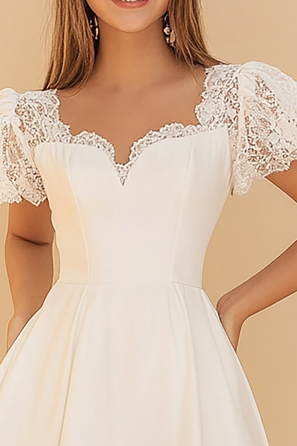 Lace A Line White Graduation Dress with Short Sleeves