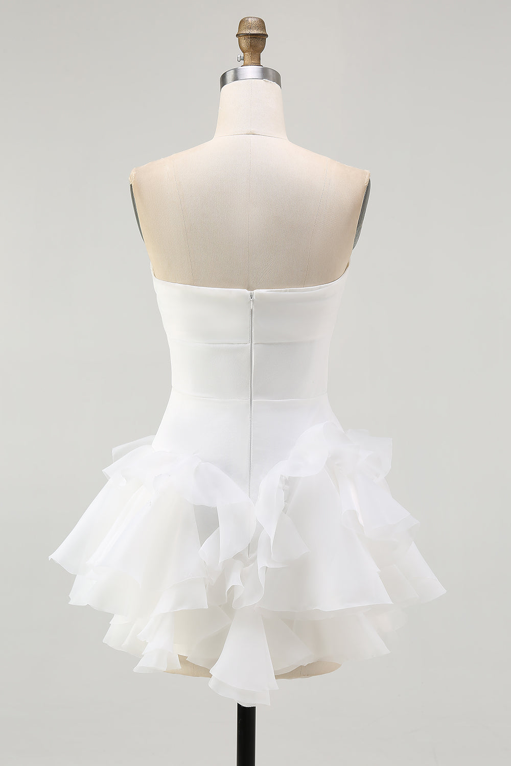 Cute White Strapless Ruffled A Line Mini Dress