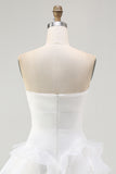Cute White Strapless Ruffled A Line Mini Dress