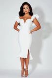 White Bodycon Sweetheart Ruffle Cocktail Dress