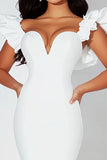 White Bodycon Sweetheart Ruffle Cocktail Dress