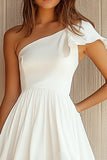 One Shoulder Asymmetrical A Line White Graduation Dress