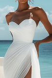 Sweetheart White A Line Chiffon Engagement Dress With Slit