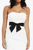 White Mermaid Strapless Party Dress With Bows