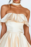 Stylish A Line Ruffled Satin Champagne Mini Dress