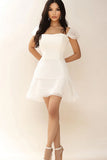 White Cap Sleeve Square Neck A Line Graduation Dress