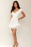 White Bodycon V-Neck Ruffled Mini Dress
