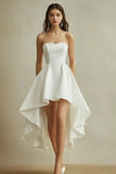 White A Line Asymmetrical Strapless Mini Dress
