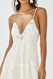White A Line Spaghetti Straps Party Dress With Lace