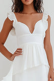 White A Line Tiered Chiffon Party Dress