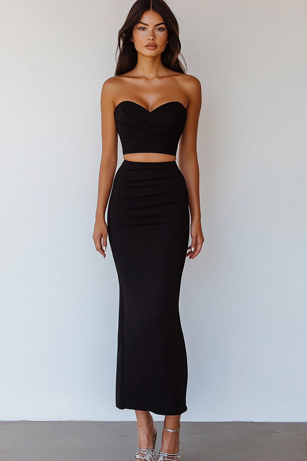 Sweetheart Bodycon Satin Black Tie Dress