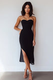 Sheath Sweetheart Midi Black Tie Dress With Slit